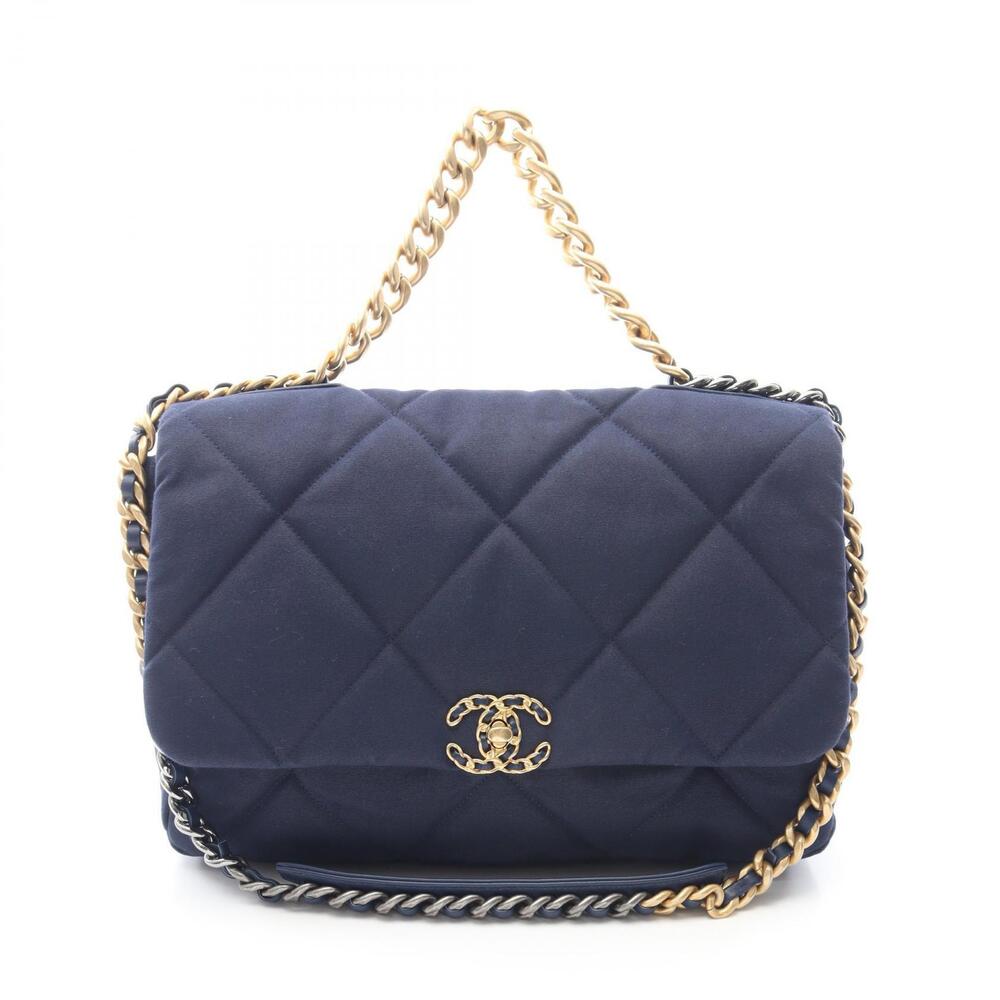 Chanel Dixneuf Maxi Shoulder Bag Canvas Navy Blue